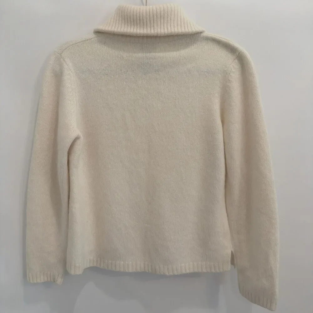 Vtg Angora Lambswool Sweater Womens Sz XL (Fits M) Cream Rafaella 1/2 Zip Funnel - Picture 3 of 13